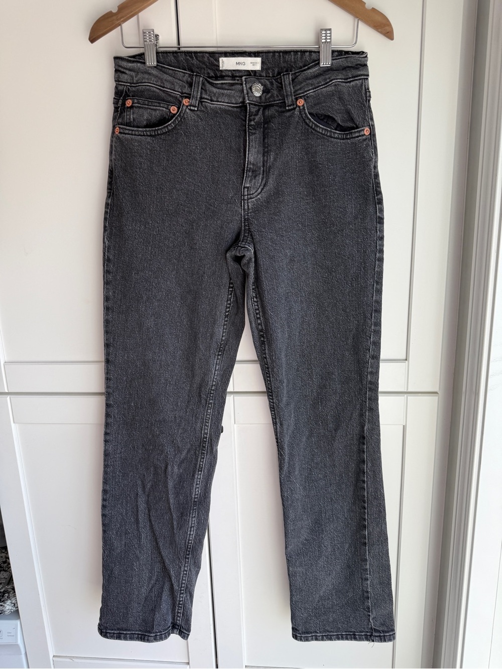 MNG Mango High-Rise Straight Leg Jeans Black Size 6